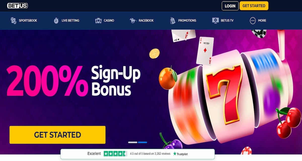 Image of Bet US landing page featuring 20)% sign up bonus BetUs